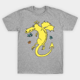 cute happy dragon in yellow with flowers T-Shirt